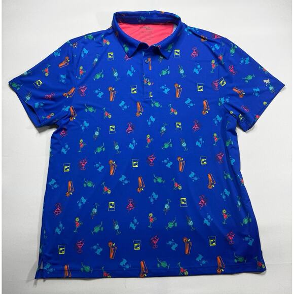 Birdie Bound Other - Birdie Bound Men's Short Sleeve Blue Cocktail Print Golf Polo Shirt - Size XL*